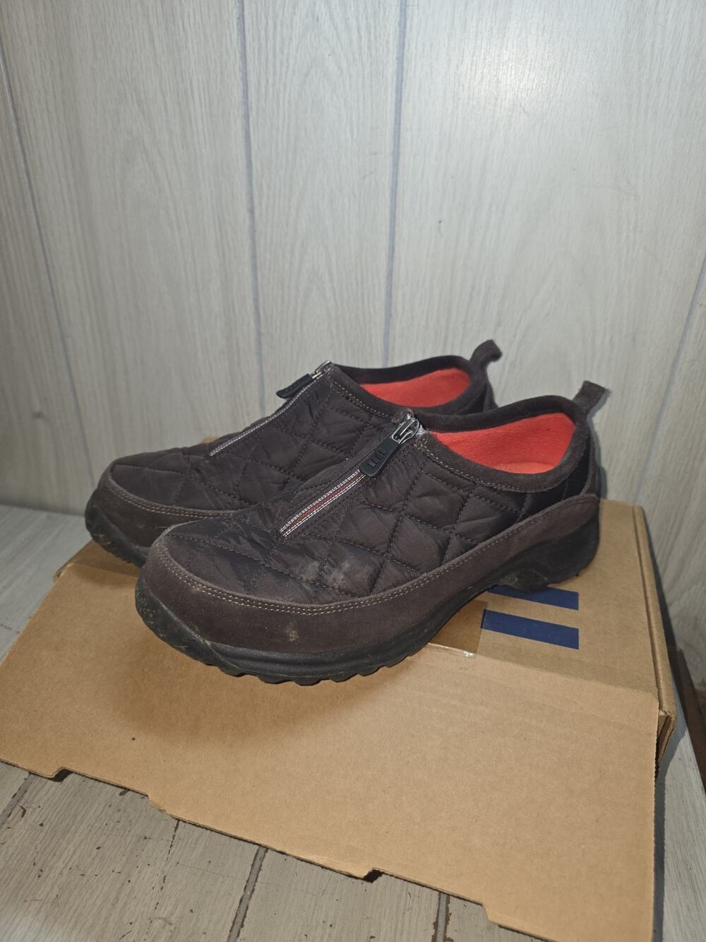 Lands End Leather Quilted Hiking Shoe Brown Womens 9B Comfort Shoes Gorpcore
